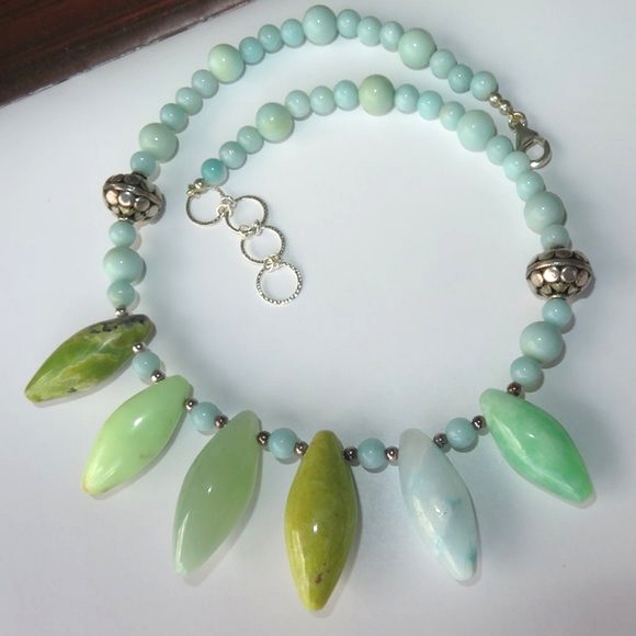 Chalcedony Turquoise Sterling Silver Spike Necklace - Picture 5 of 14